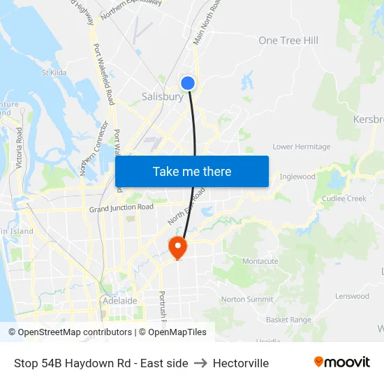 Stop 54B Haydown Rd - East side to Hectorville map