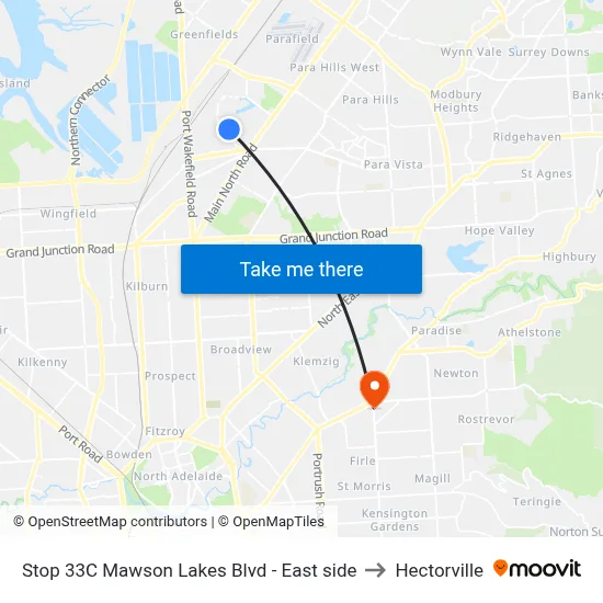 Stop 33C Mawson Lakes Blvd - East side to Hectorville map