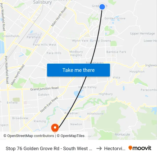 Stop 76 Golden Grove Rd - South West side to Hectorville map