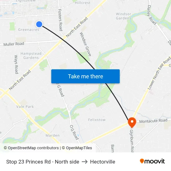 Stop 23 Princes Rd - North side to Hectorville map