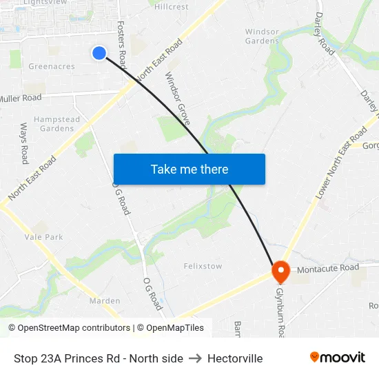 Stop 23A Princes Rd - North side to Hectorville map