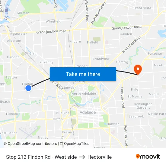 Stop 212 Findon Rd - West side to Hectorville map