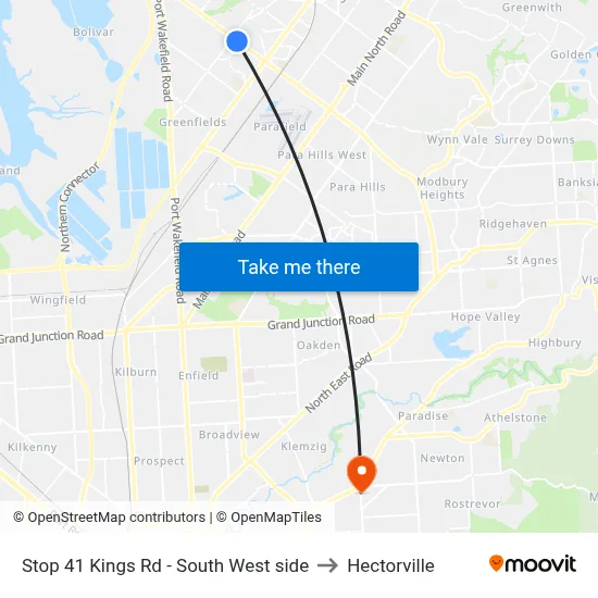 Stop 41 Kings Rd - South West side to Hectorville map