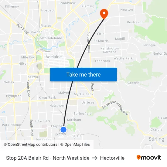 Stop 20A Belair Rd - North West side to Hectorville map
