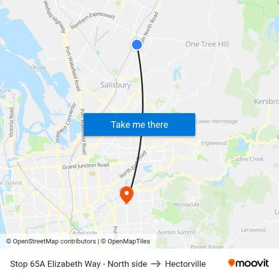 Stop 65A Elizabeth Way - North side to Hectorville map