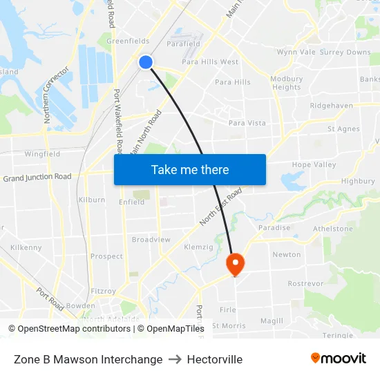 Zone B Mawson Interchange to Hectorville map
