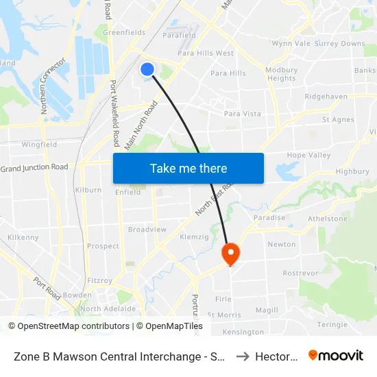 Zone B Mawson Central Interchange - South side to Hectorville map