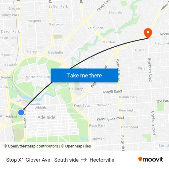 Stop X1 Glover Ave - South side to Hectorville map