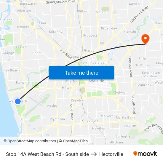 Stop 14A West Beach Rd - South side to Hectorville map