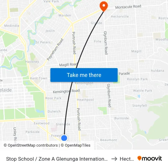 Stop School / Zone A Glenunga International High School Conyngham St to Hectorville map