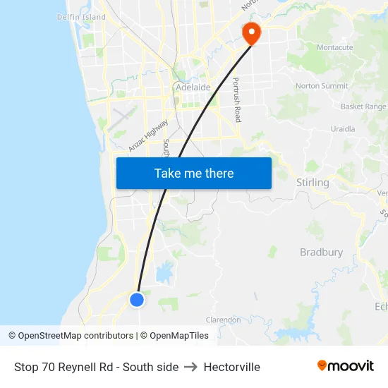 Stop 70 Reynell Rd - South side to Hectorville map