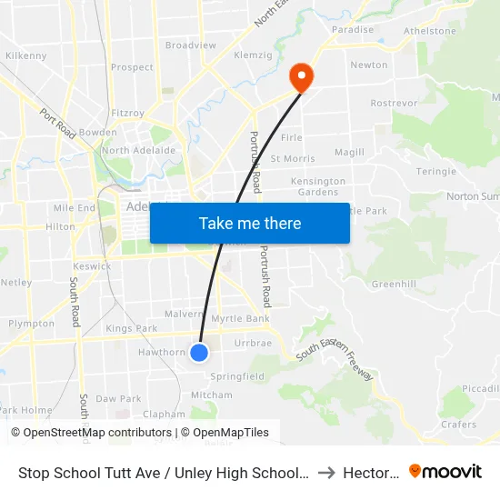 Stop School Tutt Ave / Unley High School - South side to Hectorville map