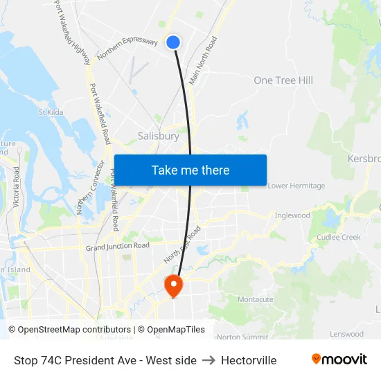 Stop 74C President Ave - West side to Hectorville map