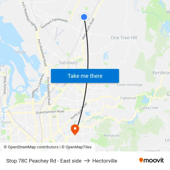 Stop 78C Peachey Rd - East side to Hectorville map