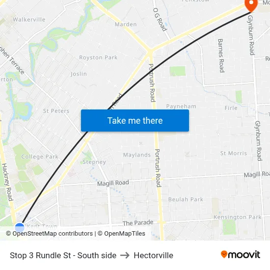 Stop 3 Rundle St - South side to Hectorville map