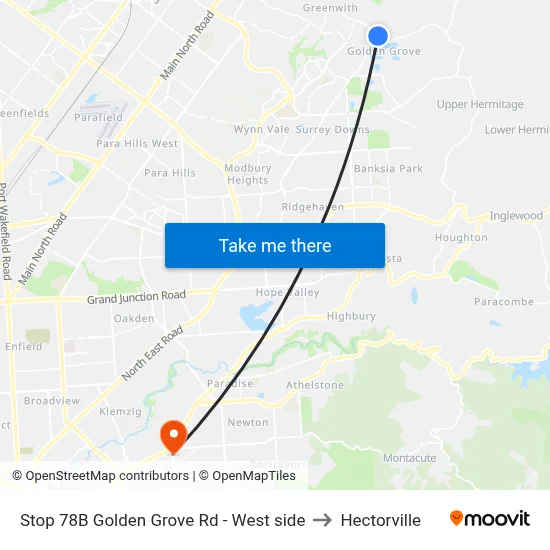 Stop 78B Golden Grove Rd - West side to Hectorville map