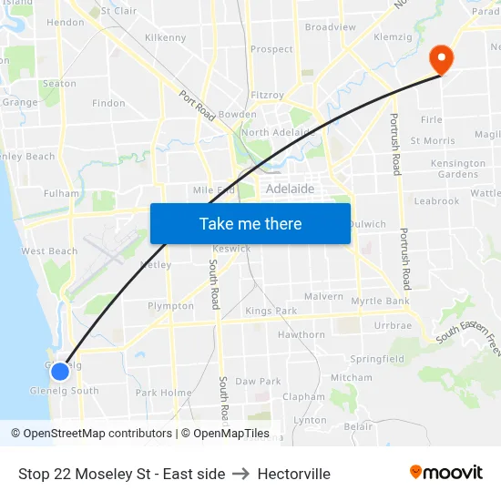 Stop 22 Moseley St - East side to Hectorville map