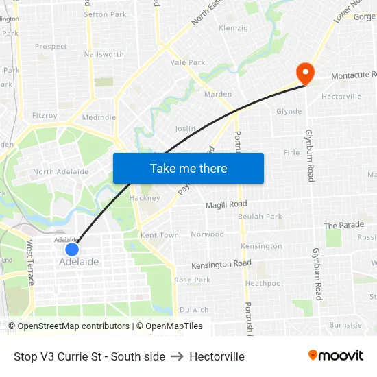Stop V3 Currie St - South side to Hectorville map