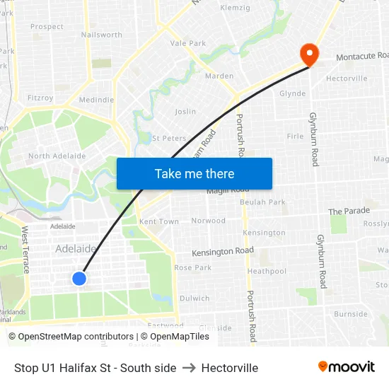 Stop U1 Halifax St - South side to Hectorville map