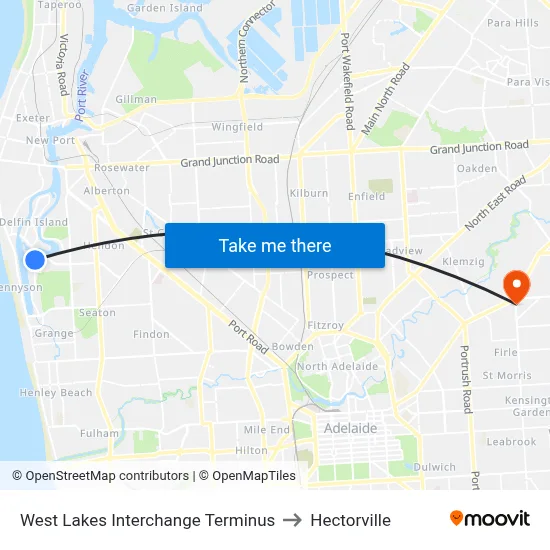 West Lakes Interchange Terminus to Hectorville map