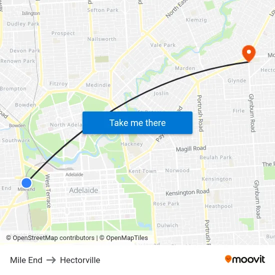 Mile End to Hectorville map