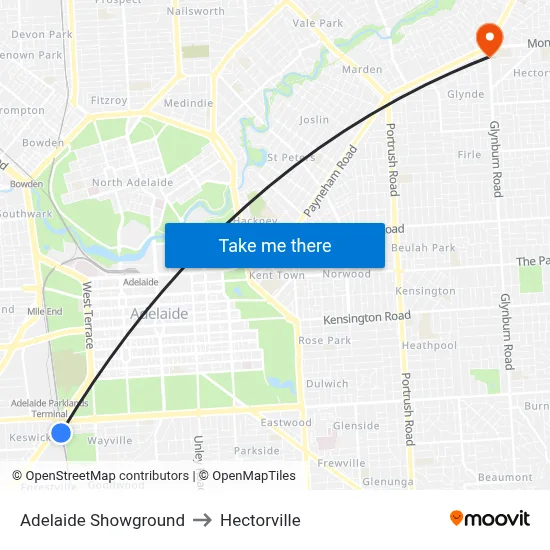 Adelaide Showground to Hectorville map