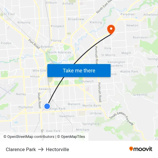 Clarence Park to Hectorville map