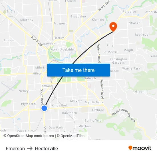 Emerson to Hectorville map