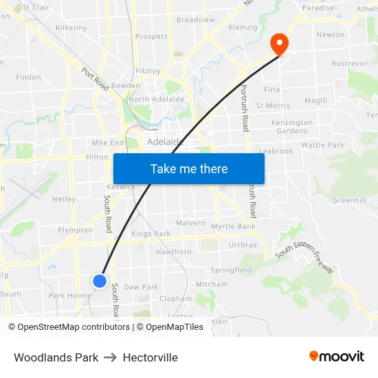 Woodlands Park to Hectorville map