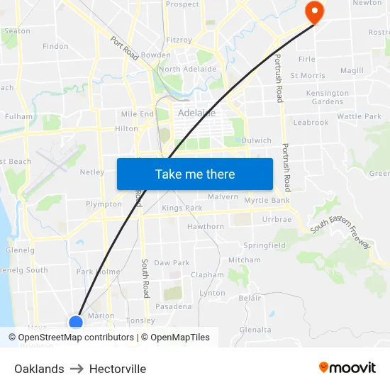 Oaklands to Hectorville map