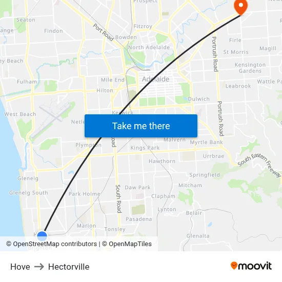 Hove to Hectorville map