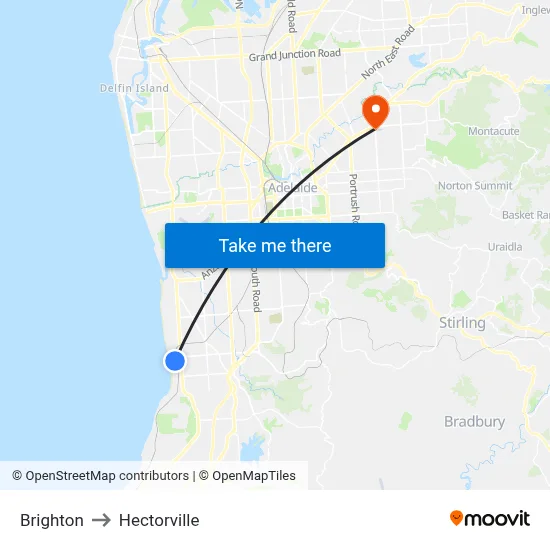 Brighton to Hectorville map