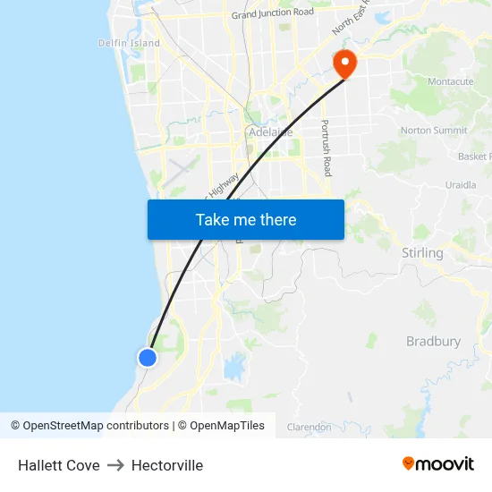 Hallett Cove to Hectorville map
