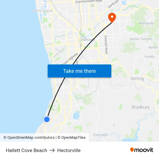 Hallett Cove Beach to Hectorville map