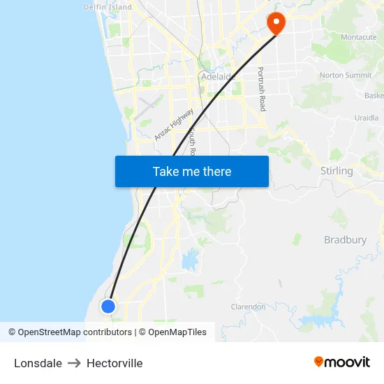 Lonsdale to Hectorville map