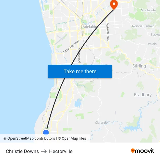Christie Downs to Hectorville map