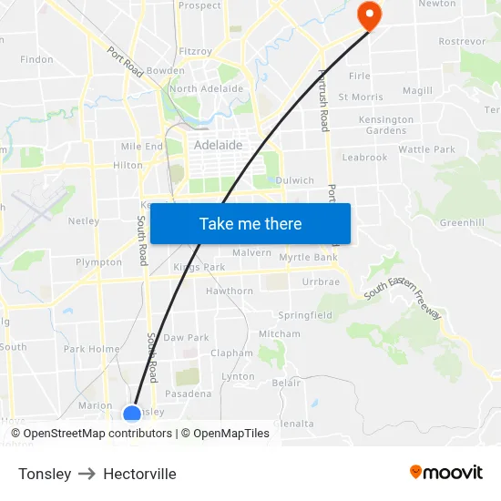 Tonsley to Hectorville map