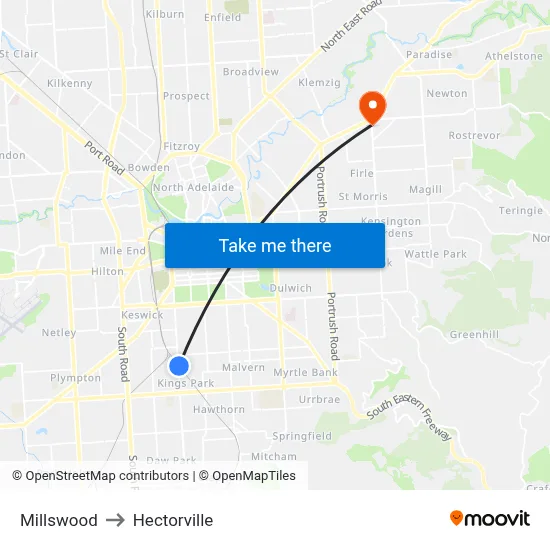 Millswood to Hectorville map