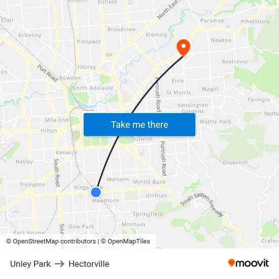 Unley Park to Hectorville map