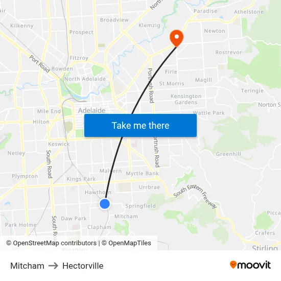 Mitcham to Hectorville map