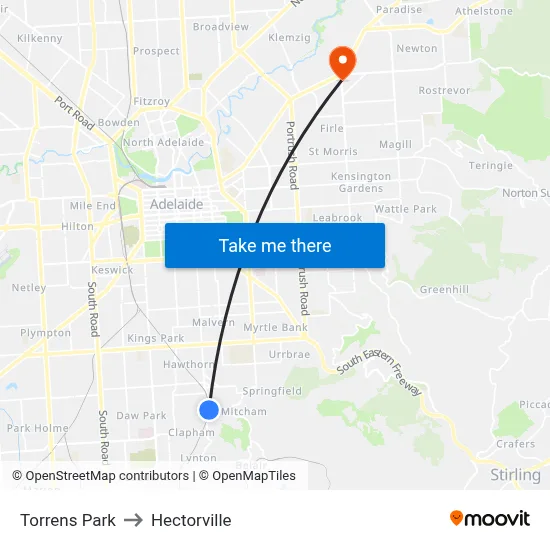 Torrens Park to Hectorville map