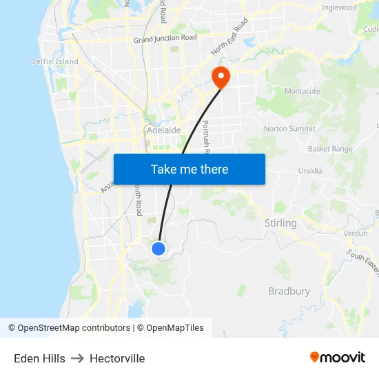 Eden Hills to Hectorville map