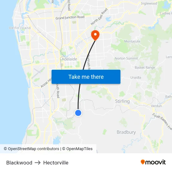 Blackwood to Hectorville map
