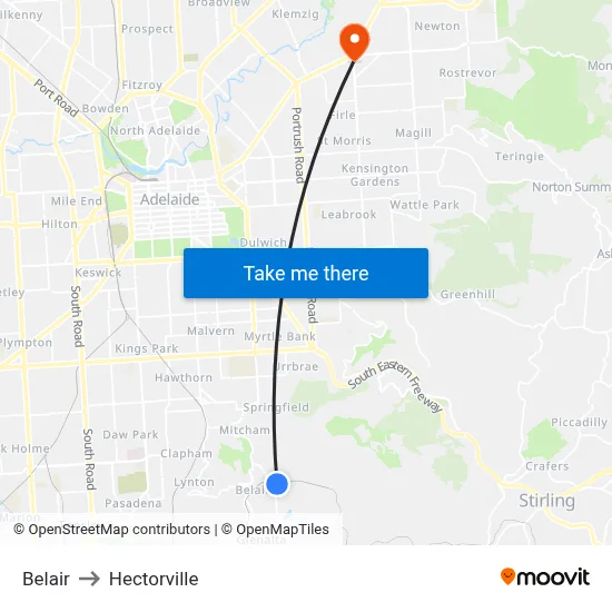 Belair to Hectorville map