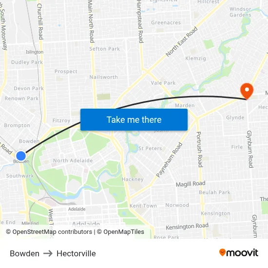 Bowden to Hectorville map