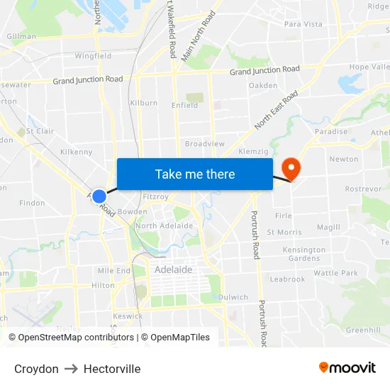 Croydon to Hectorville map