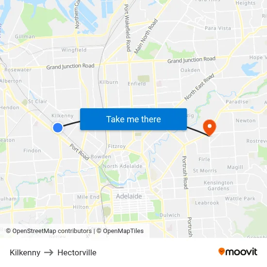 Kilkenny to Hectorville map