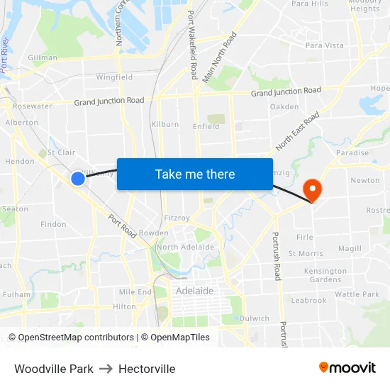 Woodville Park to Hectorville map