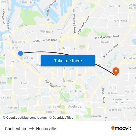 Cheltenham to Hectorville map