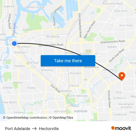 Port Adelaide to Hectorville map